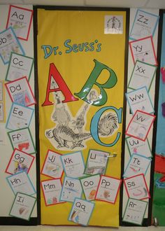 dr seuss's abc phonical door display with letters and pictures on it