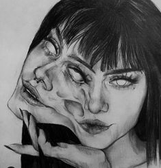 a pencil drawing of a woman holding her hand to her face