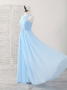 Simple V Neck Chiffon Blue Long Prom Dress Blue Bridesmaid Dress Blue Simple Prom Dresses, Simple Blue Prom Dress, Light Blue Dress Prom, Sky Blue Long Dress, Long Blue Bridesmaid Dresses, Light Blue Bridesmaid Dresses Long, Simple Blue Dress, Light Blue Dress Formal, Blue Elegant Dress