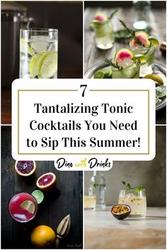 Collage of 4 tonic cocktails. Cocktails With Tonic Water, Drinks With Tonic Water, Tonic Cocktails, Tonic Water, Summer Cocktails, Refreshing Drinks