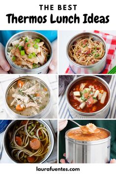 four different pictures with the words best thermos lunch ideas