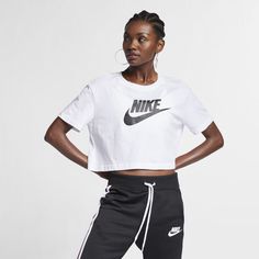 The Nike Sportswear Essential T-Shirt sets you up with soft cotton jersey and a cropped hem. Nike Outlet, Nike Tshirt, Nike Store, Sportswear Women, Nike Outfits, Crop Tshirt, Crop Tee, Nike Sportswear, Nike Logo