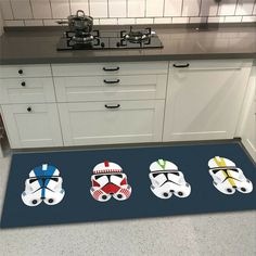 star wars themed kitchen rugs with stormtrooper, trooper and darth vader helmets