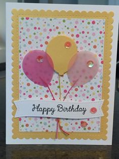 a birthday card with three balloons on it