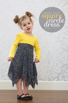 Double Layer SQUARE Circle Dress (added onto a T-shirt) Circle Skirt Tutorial, Couture Bb, Diy Vetement, Circle Dress, Dress Tutorials, Sew Easy, Sweet Dress, Sewing For Kids, Little Dresses