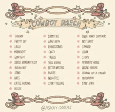 the cowboy march printable is shown in pink