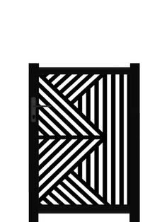 a black and white image of a door with an arrow pattern on the front side