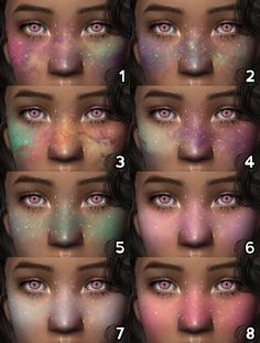 the face and eyes of a woman with stars on her skin, all in different colors