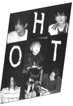 black and white photograph of boys with the word hot on them in multiple photos,