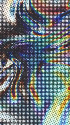 an abstract image of a woman's face with colorful lines and dots on it