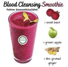 a smoothie is shown with the ingredients to make it look like an apple, beet and ginger smoothie