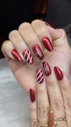 X Mad Nails, Christmas Nails Almond Acrylic, Red Chrome Xmas Nails, Red Chrome Christmas Nails With Design, Metallic Red Christmas Nails, Red Christmas Nails Chrome, Dark Red Chrome Christmas Nails, Red Chrome Nails With Snowflake, Red Chrome Nails Designs Christmas