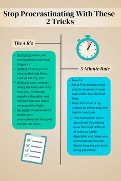 the steps to stop procrastinating with these 2 tricks infographical poster