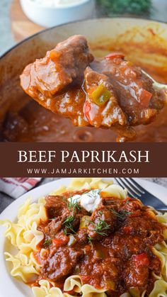 Pot of Hungarian beef Paprikash stew Mash Dinner Ideas, Fall Dinner Recipes With Mashed Potatoes, German Dishes Recipes, Hungarian Food Recipes, British Dinner Ideas, Dinners With Beef, Crockpot Paprikash, Polish Dinner Recipes, Historical Recipes