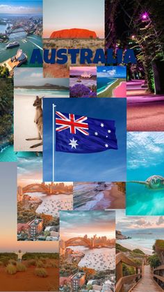 australia collage with many different pictures including the flag and other things to see in it