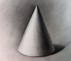 a black and white drawing of a cone on a gray background with the tip slightly tilted