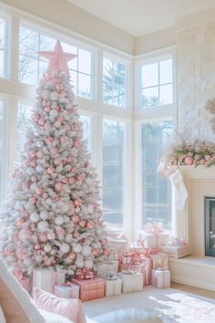 silver pink white christmas tree pink and silver decorations White Tree Ideas, Christmas Tree With Pink Ornaments, Tree With Pink Ornaments, Pink White Christmas, Pink Christmas Bedroom, White House Christmas Decorations, Pink Ornaments, White House Christmas, Christmas Dreaming