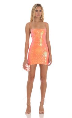 Starstruck Sequin Dress in Orange | LUCY IN THE SKY Short Hoco Dresses Tight, Orange Hoco Dress, Classy Homecoming Dress, Short Hoco Dresses, Dream Prom Dress, Cute Formal Dresses, Hoco Dresses Tight, Cute Homecoming Dresses, Long Sleeve Sequin Dress