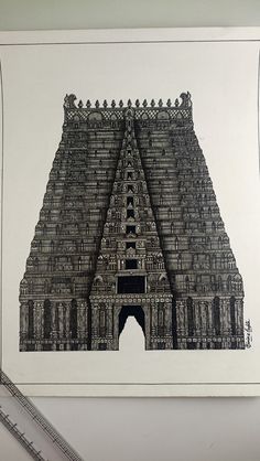 an architectural drawing of a temple in india