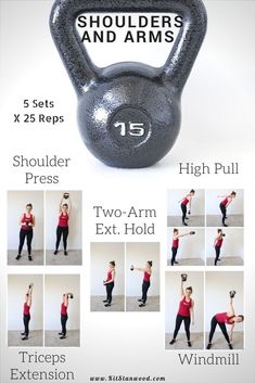 a poster showing how to do the shoulders and arms with dumbbells for strength