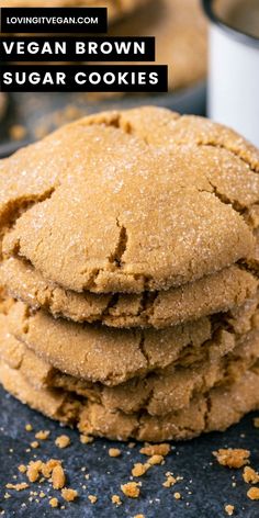 vegan brown sugar cookies stacked on top of each other