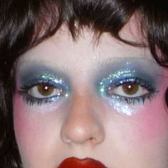 #glittereyemakeup Editorial Photoshoot Aesthetic, Ice Skater Makeup, Rocky Horror Makeup Looks, Frostbitten Makeup, Rocky Horror Inspired Makeup, Rocky Horror Makeup Ideas, Rocky Horror Makeup, Funky Makeup Creative, Funky Makeup Looks