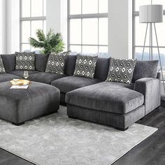 Kaylee CM6587-SECT-R Gray Contemporary U-Sectional w/ Right Chaise By furniture of america - sofafair.com Black Sectional Living Room, Black Sectional, Sofa Lounge, Grey Sectional, U Shaped Sectional, Local Furniture, Ornate Furniture, Sofa Living, Living Room Sectional