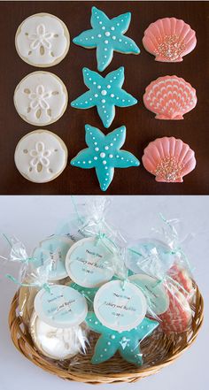 some cookies in the shape of starfishs and seashells