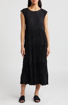 Eileen Fisher Pleated Tiered Silk Midi Dress | Nordstrom Silk Midi Dress, Jewel Neck, Tier Skirt, Tiered Skirt, Emphasis, Nordstrom Dresses, Eileen Fisher, Cap Sleeves, Dry Clean