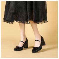 Tavimart Black bow retro high heels Mary Jane College women's single shoes Heels Mary Jane, Mary Jane High Heels, Custom Made Clothing, Pump Types, Thick Heel, Mary Jane Heels, Jane Shoes, Leather Shoes Men, Thick Heels