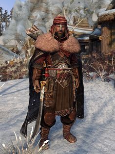 an image of a man in armor standing in the snow