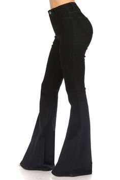 HIGH WAIST STRETCH BASIC DENIM FLARE JEANS Bell Bottom Jeans Outfit Black, Bell Bottoms Jeans Outfit, Belle Bottom Jeans Outfit, Black Bell Bottom Jeans Outfit, Black Bell Bottoms Outfit, Black Jeans Flare, Bell Bottoms Black, Black Bell Bottom Jeans, Black Bell Bottoms