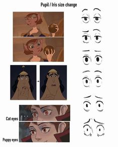 an animation character's eyes and nose are shown in different stages of the process