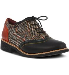 Free shipping and returns on Muggiasti Oxford at Nordstrom.com. <p>Brogue detailing adds a classic element to a mixed-media oxford featuring plaid and burnished leather panels.</p> Leather Oxfords Women, L'artiste By Spring Step, Oxford Shoes Style, Oxford Brogues, Spring Sandals, Spring Step Shoes, Leather Oxford Shoes, Women Oxford Shoes, Spring Shoes