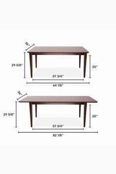 two tables are shown with measurements for the table top and bottom, one is width