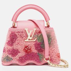 Louis Vuitton Pink Embroidered Satin Capucines Capushell Mini Bag Louis Vuitton | The Luxury Closet Louis Vuitton Capucine, Capucines Mini, Louis Vuitton Capucines, Louis Vuitton Pink, Bag Louis Vuitton, Lv Monogram, Intricate Embroidery, Prada Crossbody Bag, Pink Satin