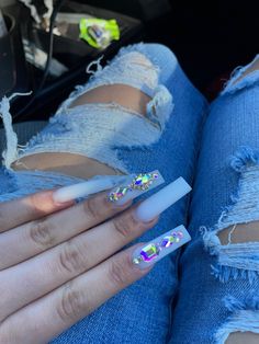 Cute Nails Acrylic Diamonds, Simple Medium Long Acrylic Nails, Pink Glam Nails Long, Clear Bling Acrylic Nails, Long Acrylic Nails For School, Baddie Gel Nails, Back To School Nails Acrylic Long, Matte Nails With Rhinestones, Basic Nail Sets