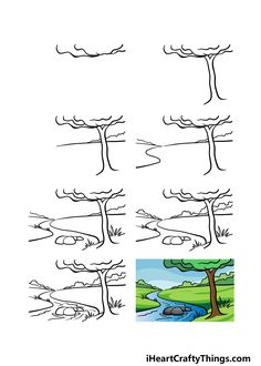 an image of trees in the water with different shapes and sizes to draw on it