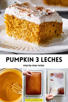 Pumpkin tres leches cake recipe. Tres Leches Pumpkin Spice, Pumpkin Tres Leches Cake With Box Cake, Treches Leches Cake, Fall Cakes Flavors, Pumpkin Tres Leches Box Cake, Pumpkin Tres Leches Cake Recipe With Box Cake, Halloween Tres Leches Cake, Hollween Desert, Tres Leches Pumpkin Cake