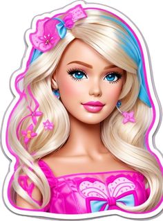 a barbie doll with long blonde hair and blue eyes wearing a pink dress in front of a white background