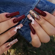 Fallnails Autumn, Burgundy Acrylic Nails, Nail Art Noel, Autumn Green, Autumn Orange, Red Acrylic Nails, Diy Acrylic Nails