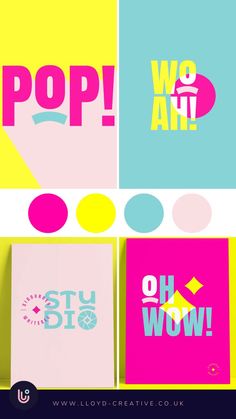 four different colored posters with the words pop on them