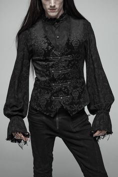 Material: Cotton;Spandex Gender: Male Style types: Gothic Include: Vest*1 (Any of the accessory is not included.) Size(IN) Length Bust Waist Shoulder Width M 25.79 37.80 33.07 14.96 L 26.18 39.76 35.04 15.35 XL 26.57 41.73 37.01 15.75 XXL 26.97 43.70 38.98 16.14 XXXL 27.36 45.67 40.94 16.54 Size(CM) Length Bust Waist Shoulder Width M 65.5 96 84 38 L 66.5 101 89 39 XL 67.5 106 94 40 XXL 68.5 111 99 41 XXXL 69.5 116 104 42 Goth Outfits Men, Goth Fashion Men, Trad Goth Outfits, Elven Clothing, Gothic Fashion Victorian, Style Types