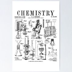 a black and white poster with the words,'chemistry'in different parts of it