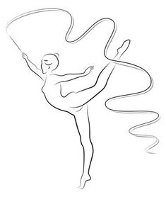 a line drawing of a ballerina in the air with her arms stretched out and legs spread