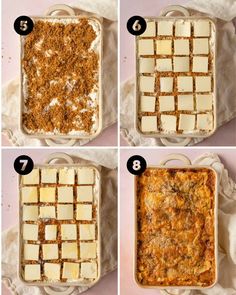 four pictures showing how to make an enchilada casserole with cheese