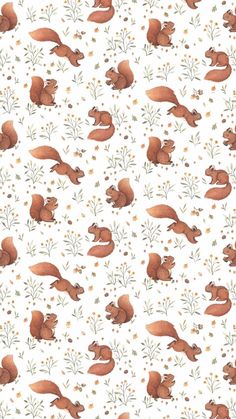 an animal pattern with brown bears and flowers on white background, suitable for wallpaper or fabric