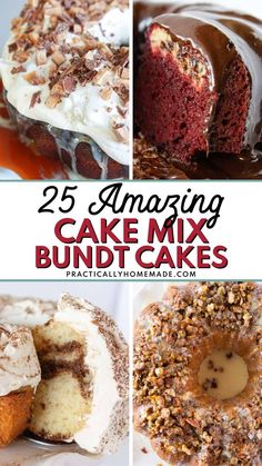 several different images of cake mix bundt cakes