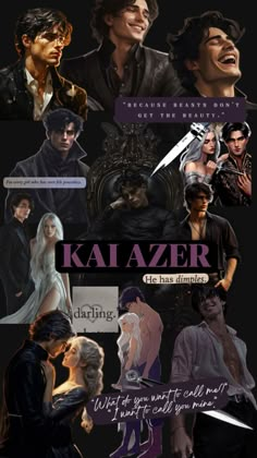 the poster for kajazer is shown in black and white, with many different characters