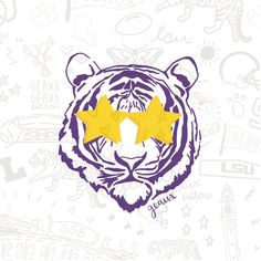 a tiger with two yellow stars on it's face